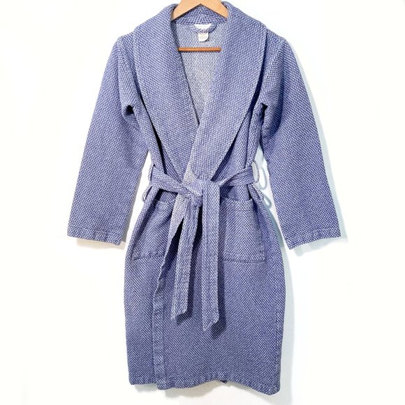 Coyuchi Mediterranean Organic Cotton Modern Robe Lake Blue XS/S - Picture 2 of 8